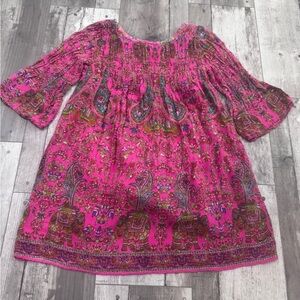 Peek Pink Elephant Dress Boho Bell Sleeves Lightweight 2XL 12 Lined